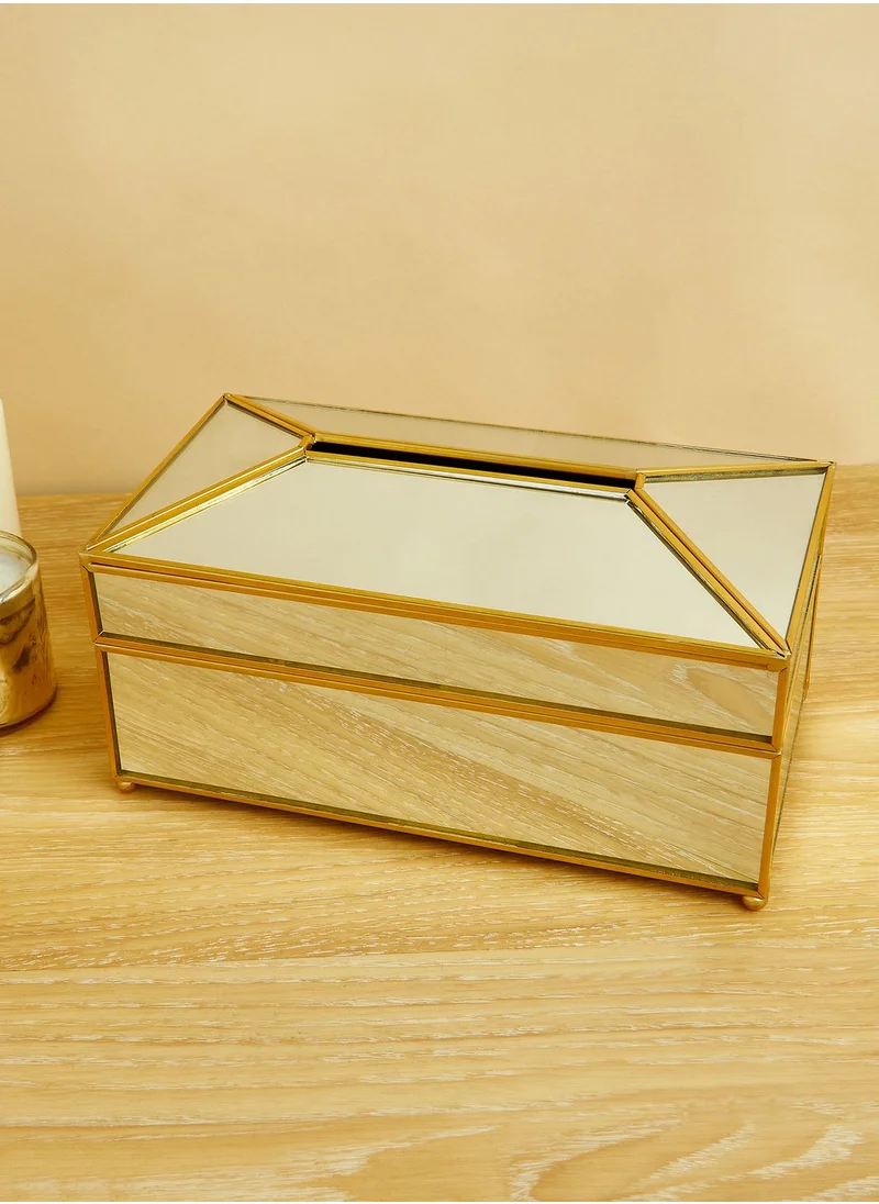 Aish Mirror Finish Tissue Box With Gold Rim