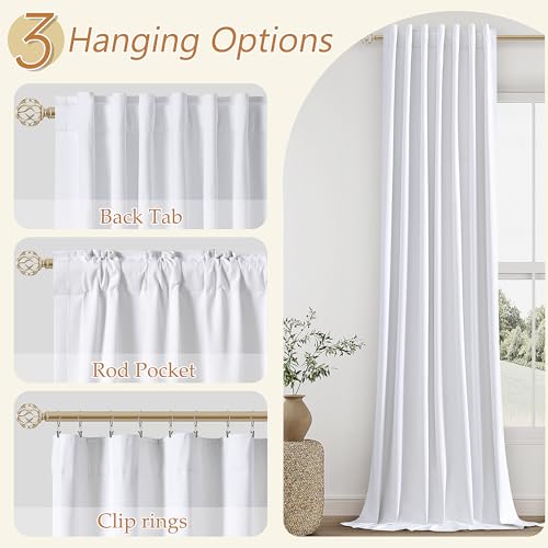 Guken White Linen Blackout Curtains 84 Inch Length 2 Panels Set for Living Room Bedroom Back Tab Thermal Insulated 100% Black Out Drapes Room Darkening 84 Inches Long Pure White - Image 5