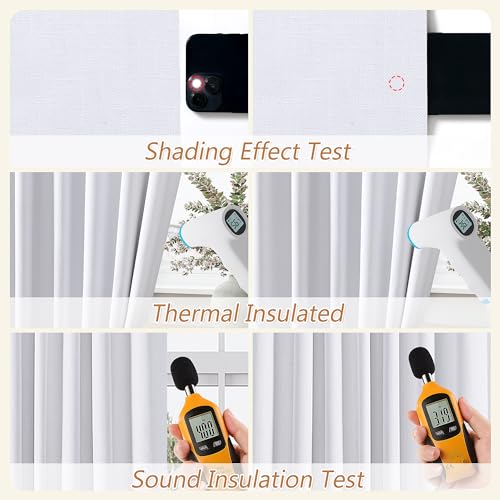 Guken White Linen Blackout Curtains 84 Inch Length 2 Panels Set for Living Room Bedroom Back Tab Thermal Insulated 100% Black Out Drapes Room Darkening 84 Inches Long Pure White - Image 4