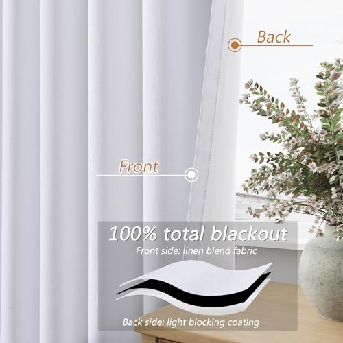 Guken White Linen Blackout Curtains 84 Inch Length 2 Panels Set for Living Room Bedroom Back Tab Thermal Insulated 100% Black Out Drapes Room Darkening 84 Inches Long Pure White - Image 3