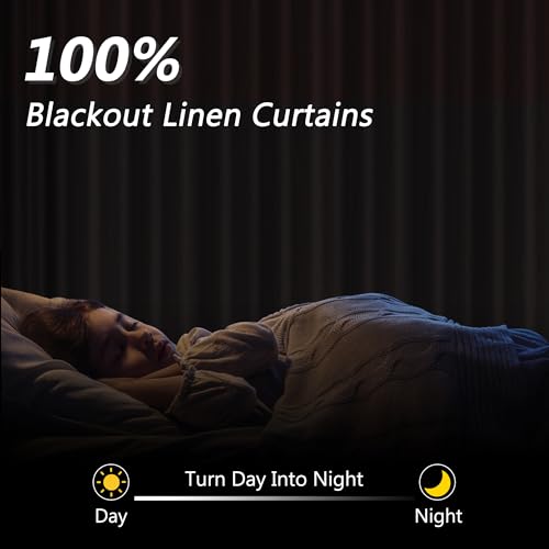 Guken White Linen Blackout Curtains 84 Inch Length 2 Panels Set for Living Room Bedroom Back Tab Thermal Insulated 100% Black Out Drapes Room Darkening 84 Inches Long Pure White - Image 2