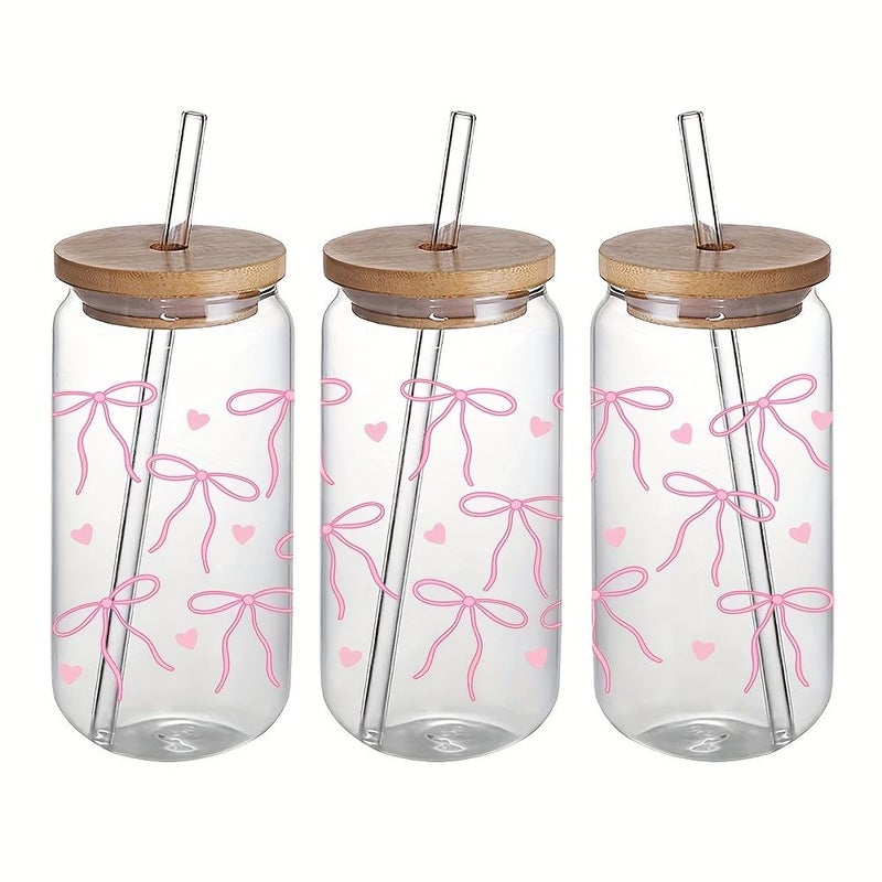 4pcs Pink Bow Ribbon Design Dtf Transfer Waterproof Scratch Resistant High Quality Art Crystal Labels For 16 Ounce Glass Cups And Mugs - Image 2