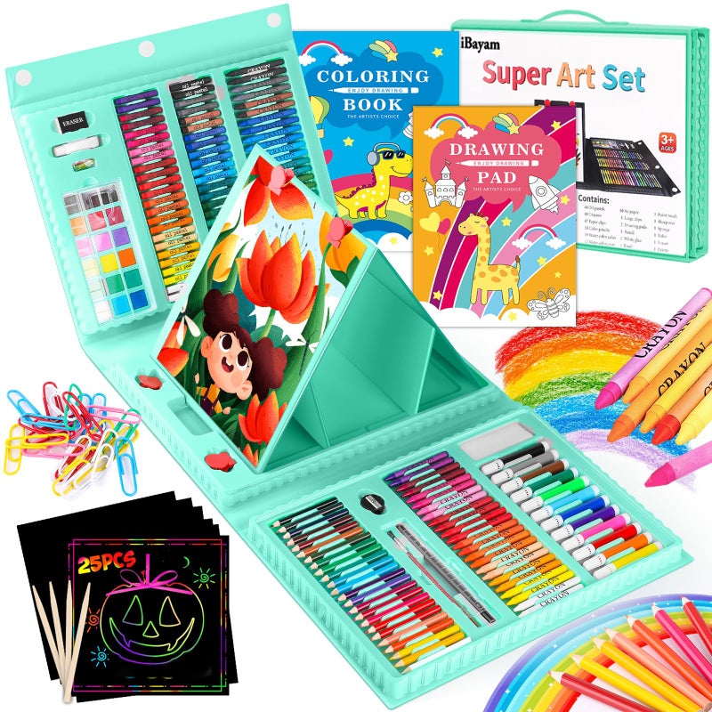 iBayam Art Kit 251Pack Art Supplies Drawing Kits Arts and Crafts Gifts Box for Kids Teen Girls Boys Art Set Case with Trifold Easel Scratch Paper Sketch Pad Coloring Book Crayons Pencils