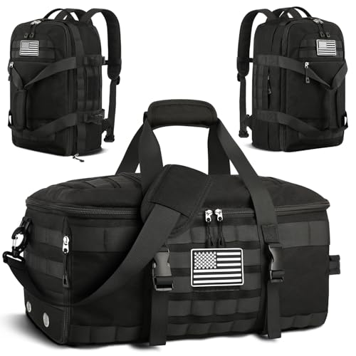 ETRONIK Gym Bags for Men, Large Tactical Duffle Bag Backpack with Shoe Compartment, 3 in 1 Carry on Bag Travel Backpack with Wet Pocket, Weekender Overnight Range Bag for Workout Football Gym, Black - Image 1