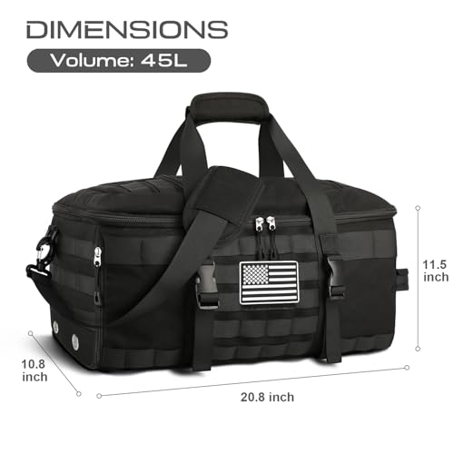 ETRONIK Gym Bags for Men, Large Tactical Duffle Bag Backpack with Shoe Compartment, 3 in 1 Carry on Bag Travel Backpack with Wet Pocket, Weekender Overnight Range Bag for Workout Football Gym, Black - Image 4