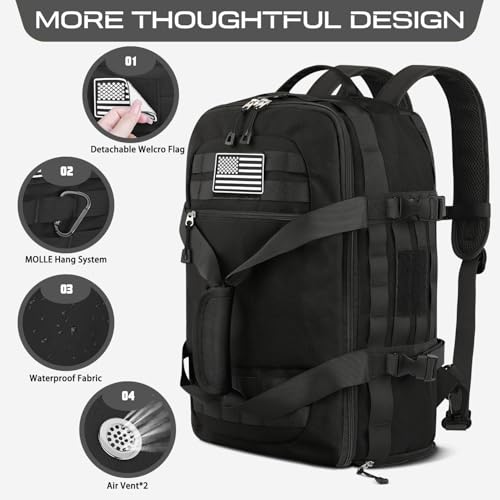 ETRONIK Gym Bags for Men, Large Tactical Duffle Bag Backpack with Shoe Compartment, 3 in 1 Carry on Bag Travel Backpack with Wet Pocket, Weekender Overnight Range Bag for Workout Football Gym, Black - Image 3
