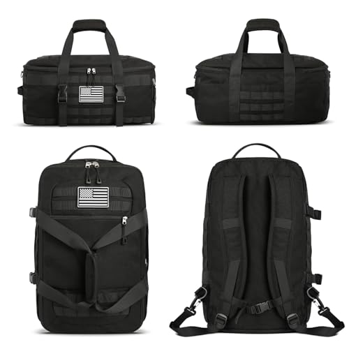 ETRONIK Gym Bags for Men, Large Tactical Duffle Bag Backpack with Shoe Compartment, 3 in 1 Carry on Bag Travel Backpack with Wet Pocket, Weekender Overnight Range Bag for Workout Football Gym, Black - Image 5