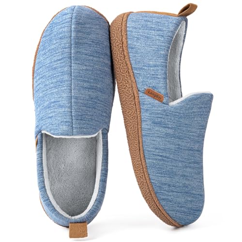 LongBay Women's Memory Foam House Shoes Cozy Brushed Jersey Slippers for Indoor Outdoor Blue, 7-8 - Image 1