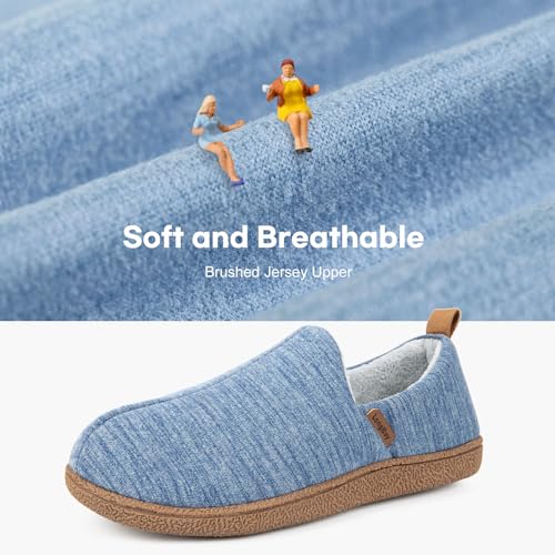 LongBay Women's Memory Foam House Shoes Cozy Brushed Jersey Slippers for Indoor Outdoor Blue, 7-8 - Image 3