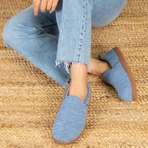LongBay Women's Memory Foam House Shoes Cozy Brushed Jersey Slippers for Indoor Outdoor Blue, 7-8 - Image 2