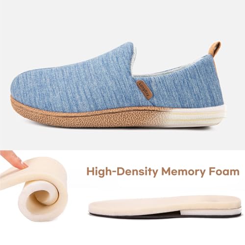 LongBay Women's Memory Foam House Shoes Cozy Brushed Jersey Slippers for Indoor Outdoor Blue, 7-8 - Image 5