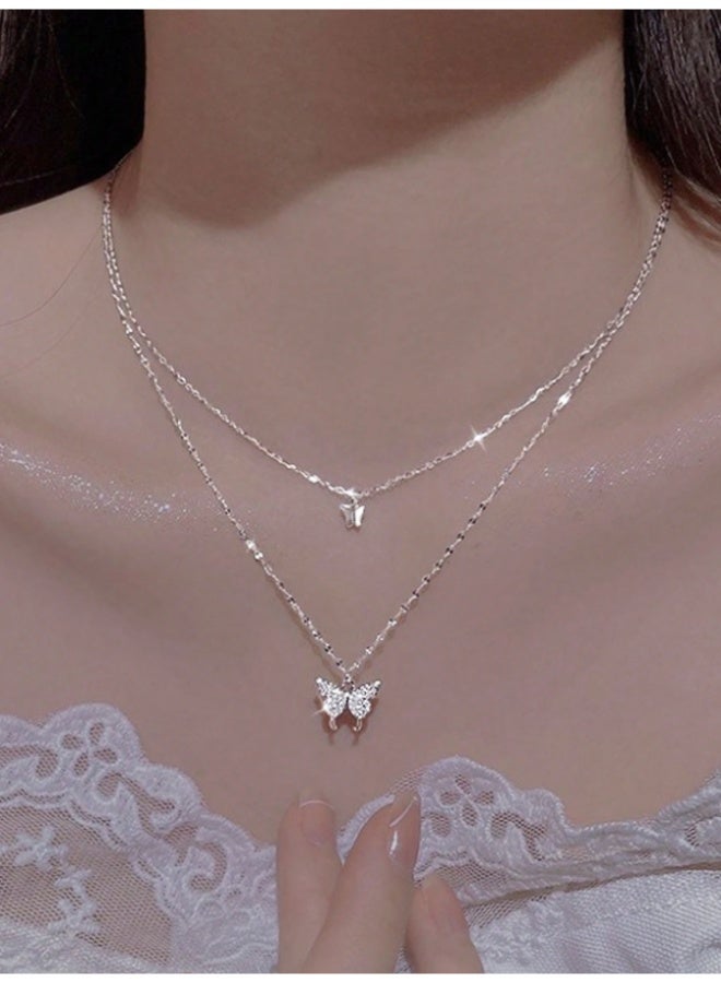 أم أتش دي قلادة فراشة أنيقة بسيطة من قطعة واحدة، قلادة متعددة الطبقات، سلسلة ترقوة رائعة، مجوهرات عصرية - Image 1