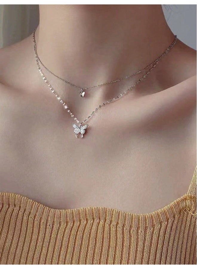 أم أتش دي قلادة فراشة أنيقة بسيطة من قطعة واحدة، قلادة متعددة الطبقات، سلسلة ترقوة رائعة، مجوهرات عصرية - Image 4