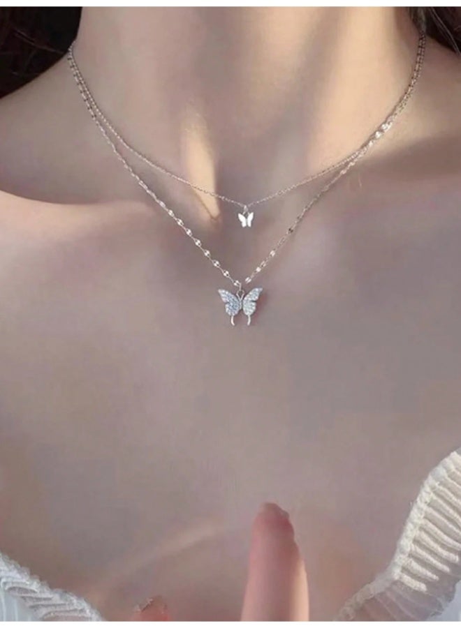 أم أتش دي قلادة فراشة أنيقة بسيطة من قطعة واحدة، قلادة متعددة الطبقات، سلسلة ترقوة رائعة، مجوهرات عصرية - Image 2