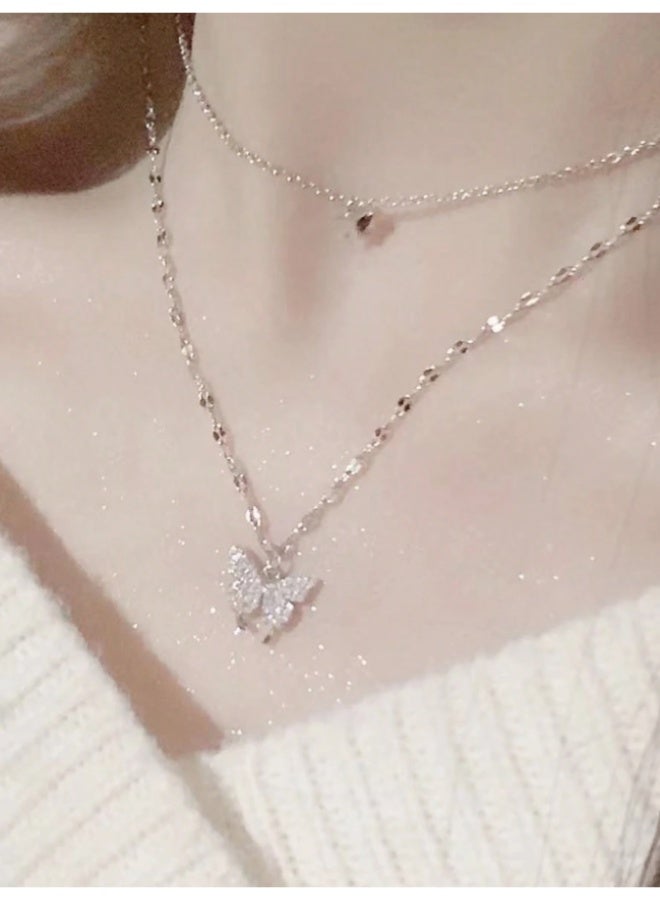 أم أتش دي قلادة فراشة أنيقة بسيطة من قطعة واحدة، قلادة متعددة الطبقات، سلسلة ترقوة رائعة، مجوهرات عصرية - Image 3