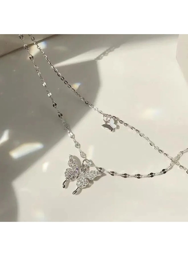 أم أتش دي قلادة فراشة أنيقة بسيطة من قطعة واحدة، قلادة متعددة الطبقات، سلسلة ترقوة رائعة، مجوهرات عصرية - Image 5