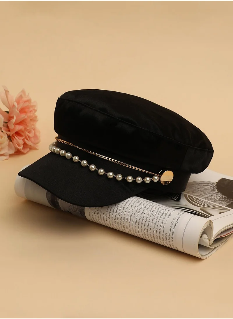 Haute Sauce Chain-Lined Satin Bakerboy Cap - Midnight Black