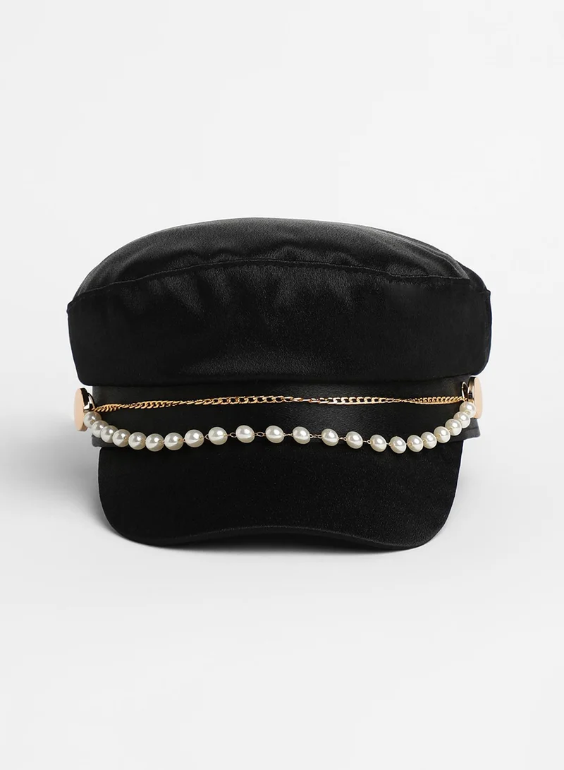 Haute Sauce Chain-Lined Satin Bakerboy Cap - Midnight Black
