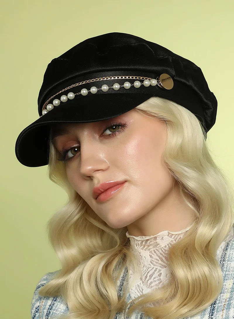 Haute Sauce Chain-Lined Satin Bakerboy Cap - Midnight Black