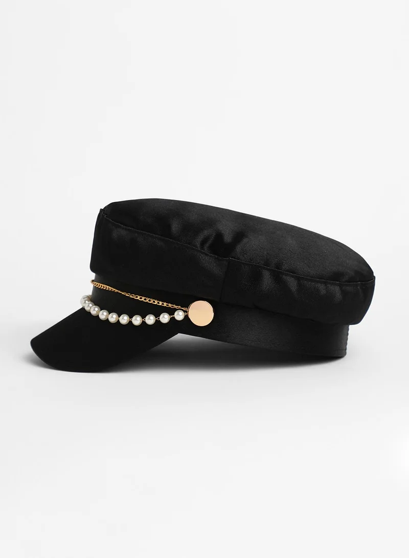 Haute Sauce Chain-Lined Satin Bakerboy Cap - Midnight Black