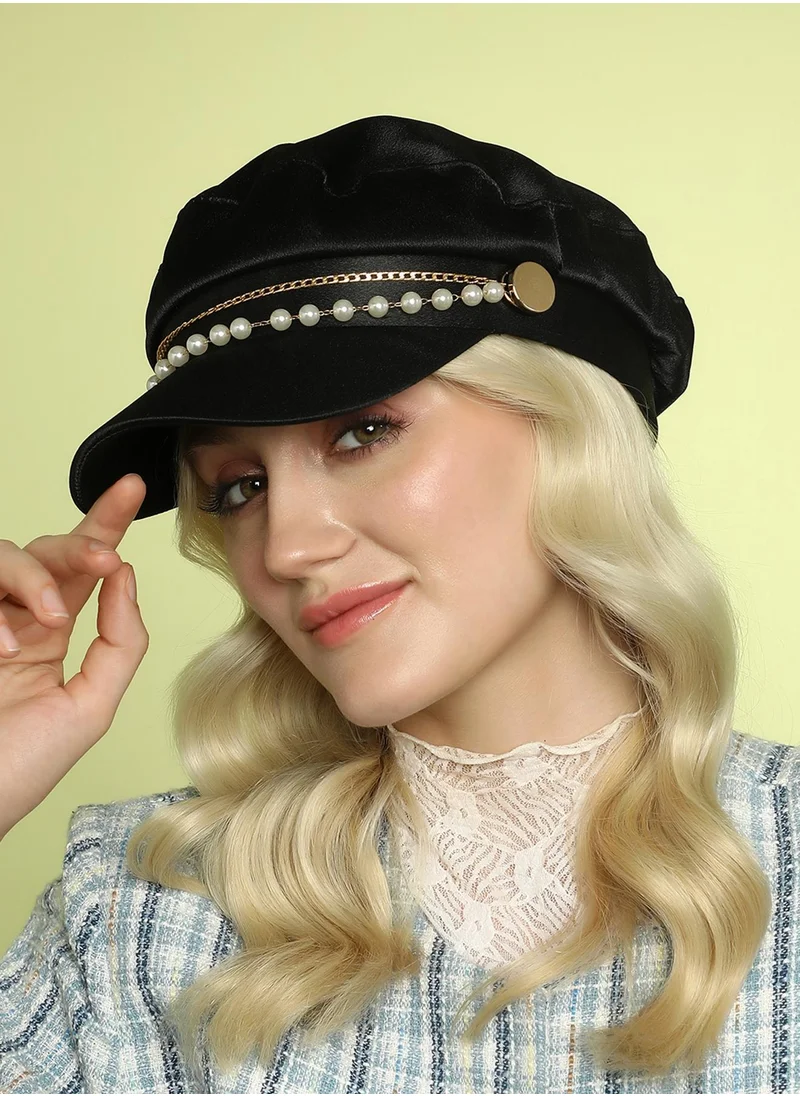 Haute Sauce Chain-Lined Satin Bakerboy Cap - Midnight Black