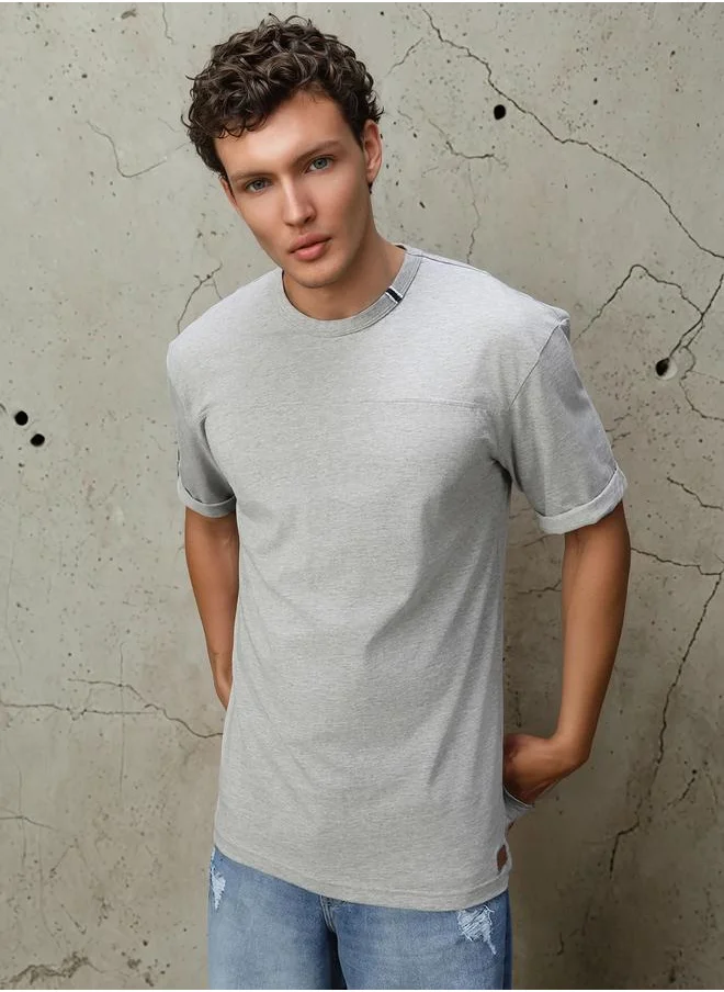 HIGH STAR Men's Grey 100% Cotton Solid Relaxed Fit T-Shirt