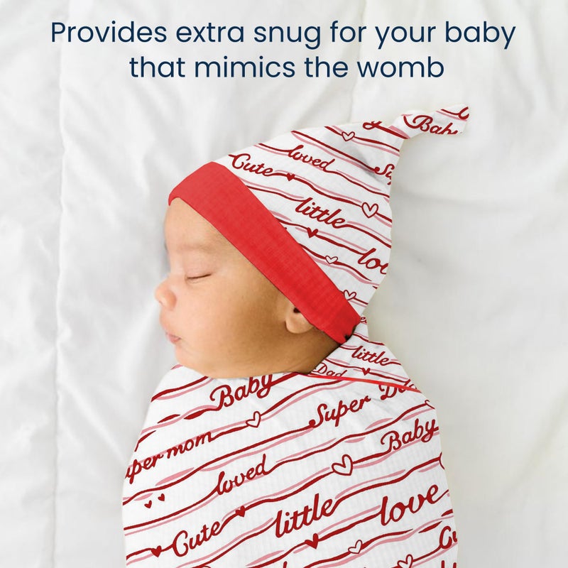 POLKA TOTS Cotton New Born Love Print Swaddle Wrap with Cap, Soft & Breathable, Adjustable Velcro, Cozy & Secure Fit for Infant Comfort, Ideal for Baby Showers & Daily Use(0-6 Months) - Image 2