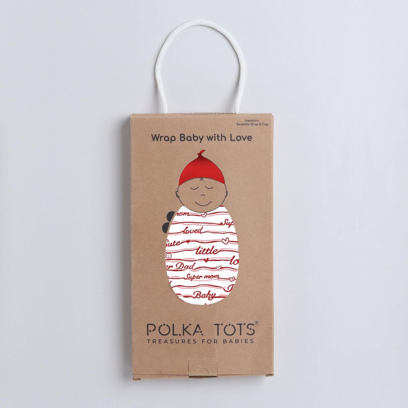 POLKA TOTS Cotton New Born Love Print Swaddle Wrap with Cap, Soft & Breathable, Adjustable Velcro, Cozy & Secure Fit for Infant Comfort, Ideal for Baby Showers & Daily Use(0-6 Months) - Image 4