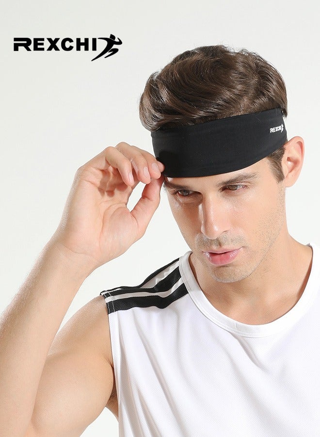 REXCHI Sweat Bands Headbands for Men Workout, Fashion Non Slip Stretchy Headband, Moisture Wicking Sweatband for Fitness Exercise, Sports Running, Outdoor Sports Etc, Black - Image 1