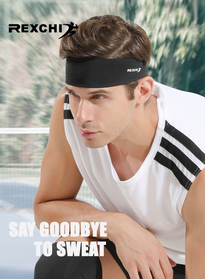REXCHI Sweat Bands Headbands for Men Workout, Fashion Non Slip Stretchy Headband, Moisture Wicking Sweatband for Fitness Exercise, Sports Running, Outdoor Sports Etc, Black - Image 2