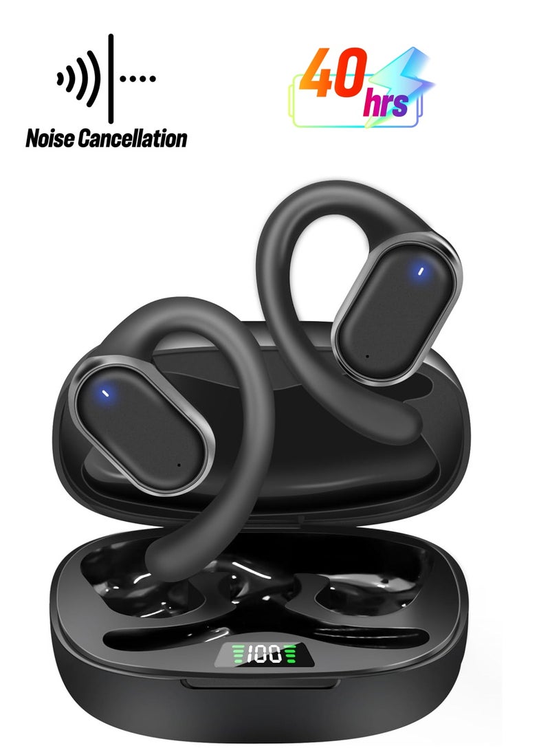 Open Ear Headphones Wireless Earbuds Bluetooth 5.3 Noise Cancelling Earbuds,Wireless Headphones with LED Digital Display 40Hrs Playtime Ear buds,Earphones audifonos inalambricos with Earhooks,Black - Image 1