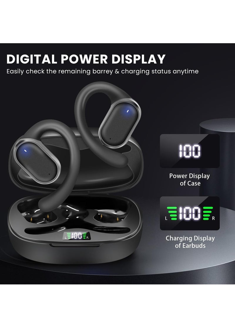 Open Ear Headphones Wireless Earbuds Bluetooth 5.3 Noise Cancelling Earbuds,Wireless Headphones with LED Digital Display 40Hrs Playtime Ear buds,Earphones audifonos inalambricos with Earhooks,Black - Image 3
