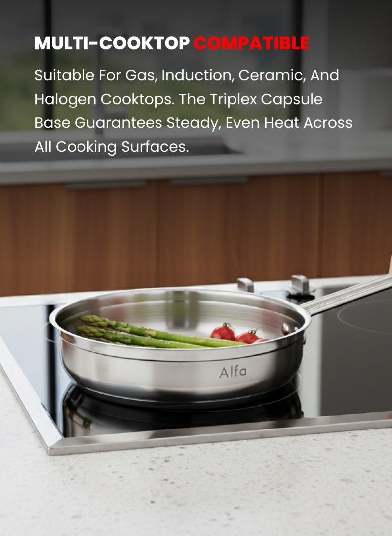 ALFA Stainless Steel Frypan 26 cm | 3.2 L Capacity | 18/10 Premium Steel | Induction & Gas Compatible | Frying Pan - Image 4