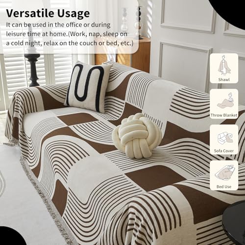 WEYOND Boho Couch Cover Sofa Covers Washable, Chenille Couch Covers for 3 Cushion Couch Sofa Pet Friendly, Bohemian Sofa Slipcovers for Sectional Sofa, Loveseat, 2 3 4 Seater (71" x 118", Coffee) - Image 5