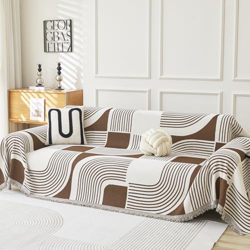 WEYOND Boho Couch Cover Sofa Covers Washable, Chenille Couch Covers for 3 Cushion Couch Sofa Pet Friendly, Bohemian Sofa Slipcovers for Sectional Sofa, Loveseat, 2 3 4 Seater (71" x 118", Coffee) - Image 1