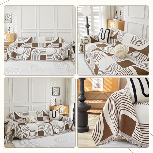 WEYOND Boho Couch Cover Sofa Covers Washable, Chenille Couch Covers for 3 Cushion Couch Sofa Pet Friendly, Bohemian Sofa Slipcovers for Sectional Sofa, Loveseat, 2 3 4 Seater (71" x 118", Coffee) - Image 2