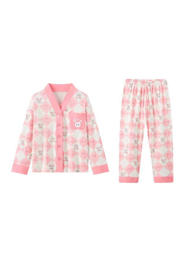 Deesha Girls' A-class 100% Cotton Cardigan Pajama Set, 60s High-count High-density, Sweet Long Sleeve Homewear For Spring And Autumn - Image 2