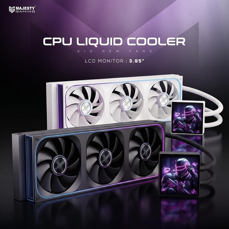 360mm ARGB CPU Water Cooler | Customizable 3.9" IPS Display | Video & Graphics Display | Leak Proof Tubes | ARGB 3x120mm | Intel & AMD Fans | Black - Image 2