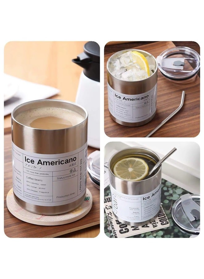 600ML Insulated Stainless Steel Coffee Mug Milk Cup with Straw & Lid Double Wall Vacuum Insulated Travel Mug Camping Mug Stainless Steel Tumbler for Cold  - Image 3