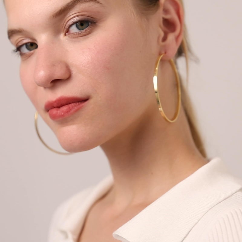 LOUMILEO Large Gold Plated Hoop Earrings for Women 14K Gold Plated Hoop Earrings Hypoallergenic Big Hoops Earring Lightweight Thin Hoops Earring for Women - Image 2