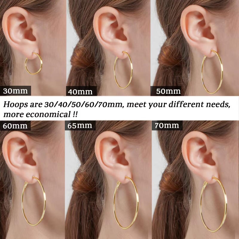LOUMILEO Large Gold Plated Hoop Earrings for Women 14K Gold Plated Hoop Earrings Hypoallergenic Big Hoops Earring Lightweight Thin Hoops Earring for Women - Image 5