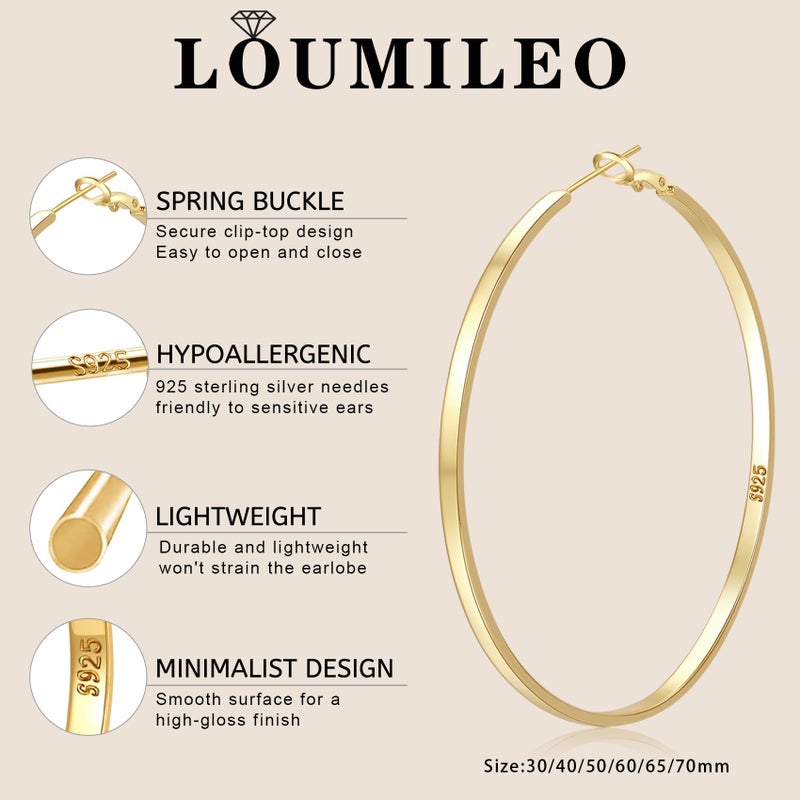 LOUMILEO Large Gold Plated Hoop Earrings for Women 14K Gold Plated Hoop Earrings Hypoallergenic Big Hoops Earring Lightweight Thin Hoops Earring for Women - Image 4