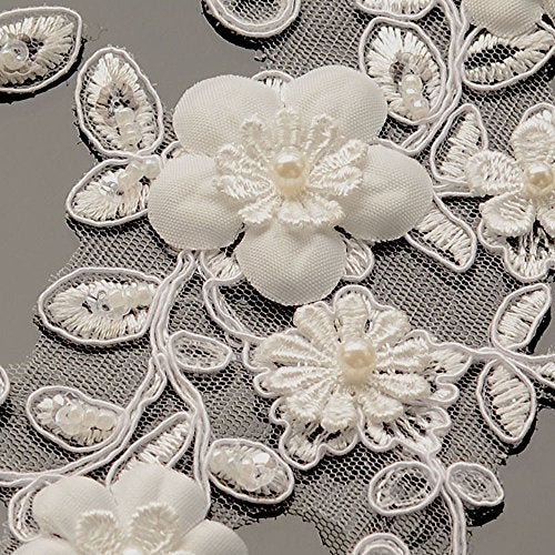 Zthread One Pair Beaded Appliques Lace Trims 3D Floral Embroidery Lace Trims for Bridal Accessories Supply - Image 3
