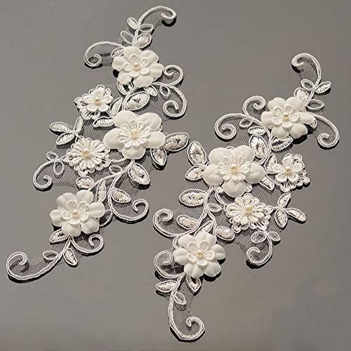Zthread One Pair Beaded Appliques Lace Trims 3D Floral Embroidery Lace Trims for Bridal Accessories Supply - Image 1
