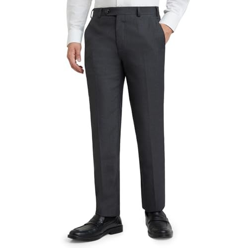 Raymond Men's Slim Fit Solid Pattern Poly Viscose Blend Flat Front Formal Mid Rise Trouser (Size: 32)-RMTS04720-G8 Dark Grey - Image 1