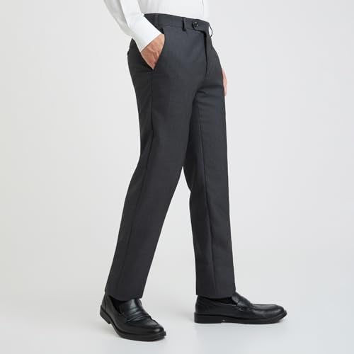 Raymond Men's Slim Fit Solid Pattern Poly Viscose Blend Flat Front Formal Mid Rise Trouser (Size: 32)-RMTS04720-G8 Dark Grey - Image 2