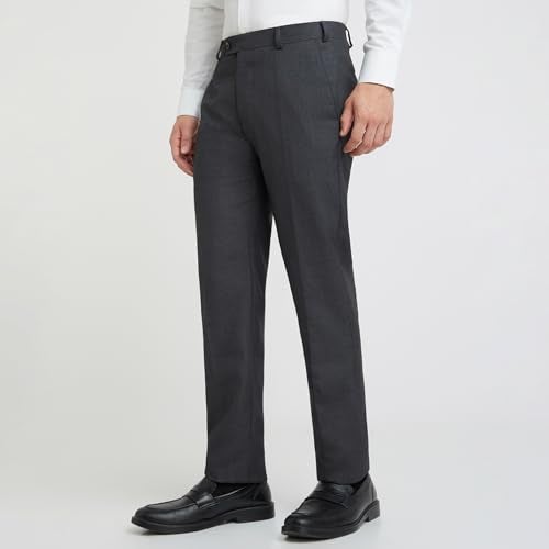 Raymond Men's Slim Fit Solid Pattern Poly Viscose Blend Flat Front Formal Mid Rise Trouser (Size: 32)-RMTS04720-G8 Dark Grey - Image 3