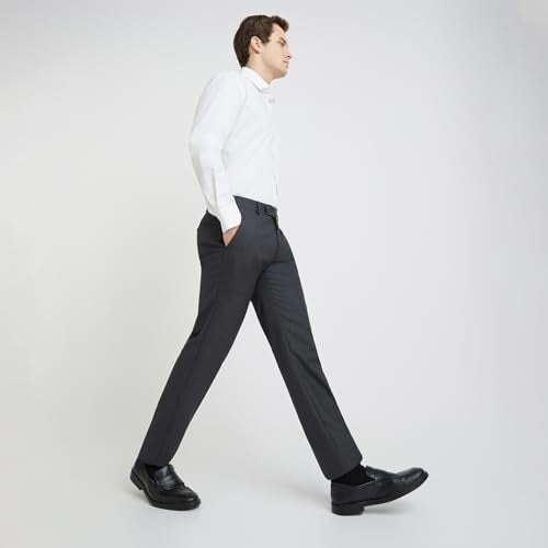 Raymond Men's Slim Fit Solid Pattern Poly Viscose Blend Flat Front Formal Mid Rise Trouser (Size: 32)-RMTS04720-G8 Dark Grey - Image 5