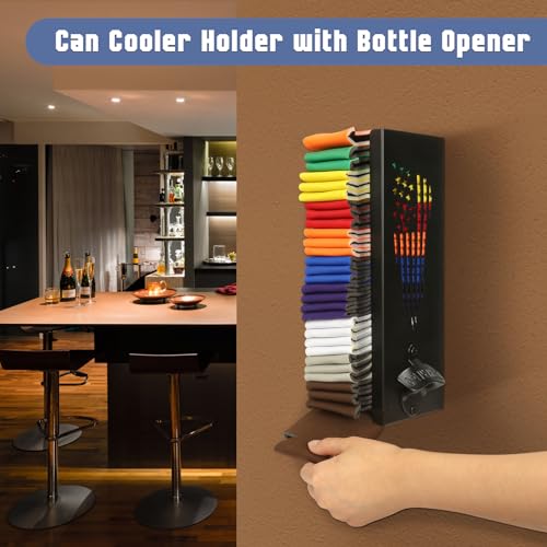 CRAKTH 2 in 1 Can Cooler Holder with Bottle Opener, Beer Can Sleeves Storage Organizer and Dispenser for Home Family Bar, Metal, 12", Christmas Gifts for Men Dad - Image 3