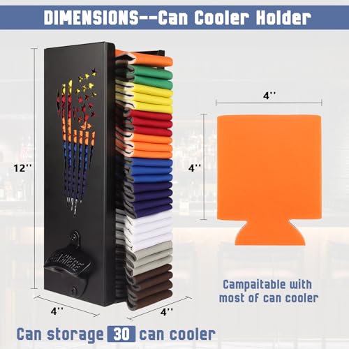 CRAKTH 2 in 1 Can Cooler Holder with Bottle Opener, Beer Can Sleeves Storage Organizer and Dispenser for Home Family Bar, Metal, 12", Christmas Gifts for Men Dad - Image 4